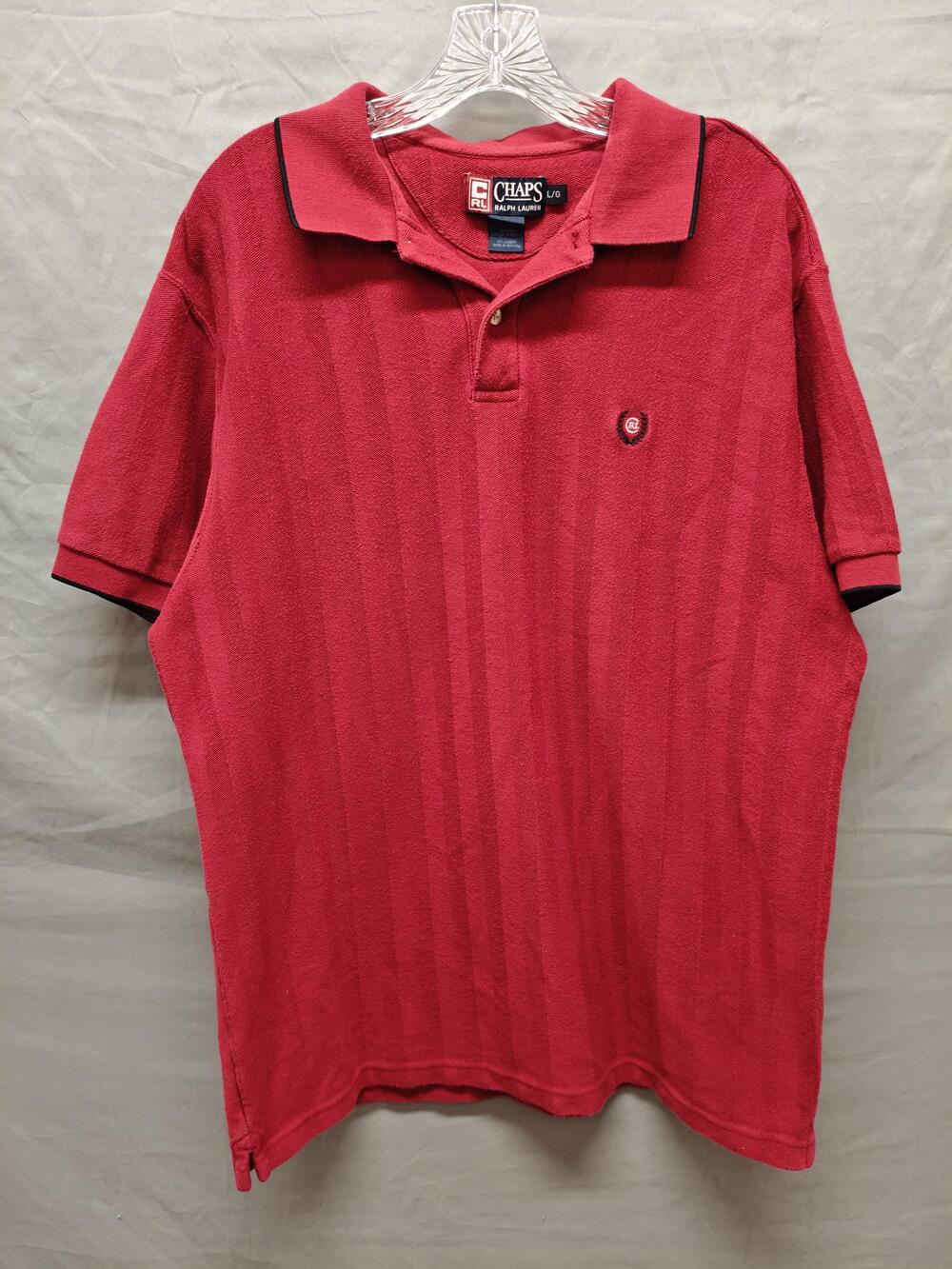 Chaps Ralph Lauren Polo Shirt Mens Large Red Tonal Stripe Embroidered Crest